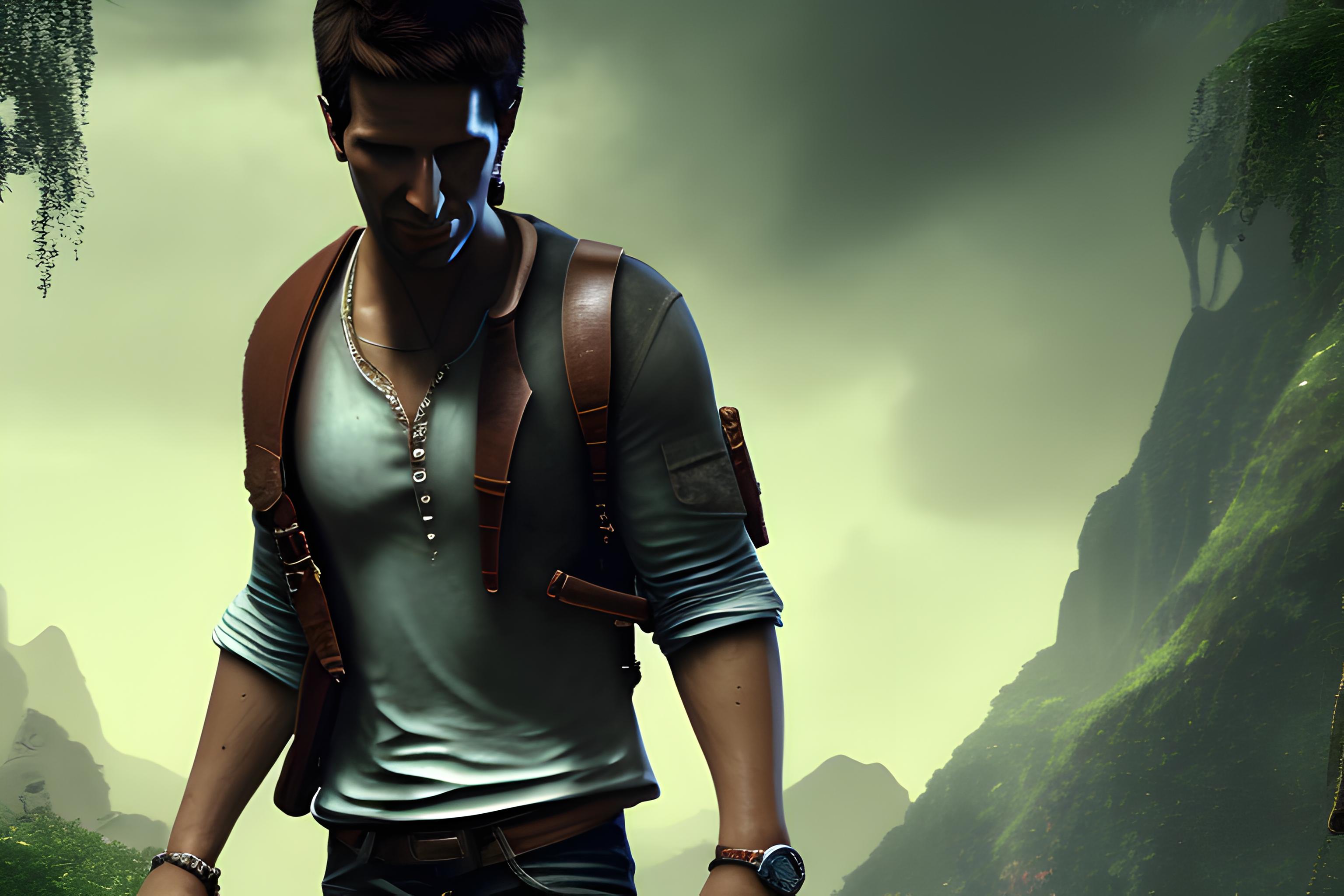 Prompt:
Cinematic video game wallpaper inspired by Uncharted,
a male adventurer standing in the cen…